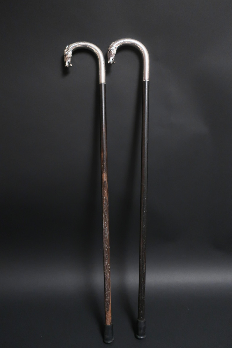 2 Wooden &amp; Sterling Horse Head Canes