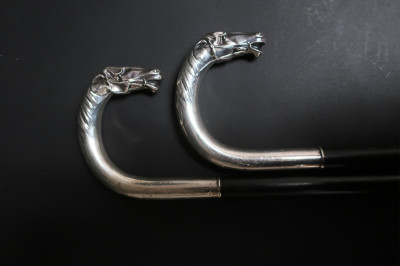 2 Wooden &amp; Sterling Horse Head Canes