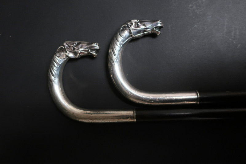 2 Wooden &amp; Sterling Horse Head Canes