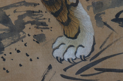 Style of Muqi, Tiger in Bamboo silk painted scroll