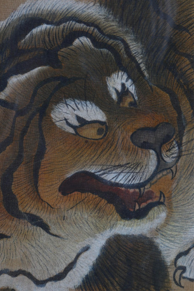 Style of Muqi, Tiger in Bamboo silk painted scroll
