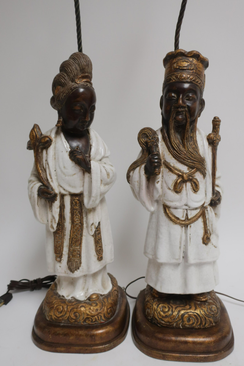 Pair of Chinese Style Figural Ceramic Lamps