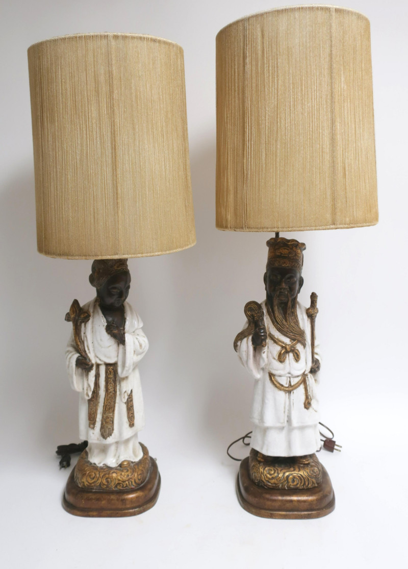 Pair of Chinese Style Figural Ceramic Lamps