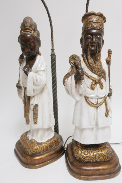 Pair of Chinese Style Figural Ceramic Lamps