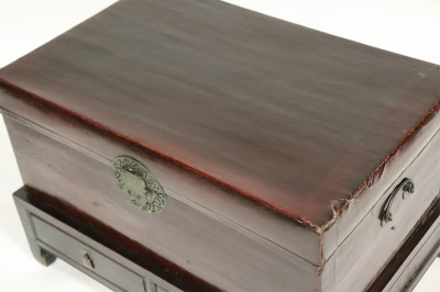Asian Lacquered Storage Chest on Low Table