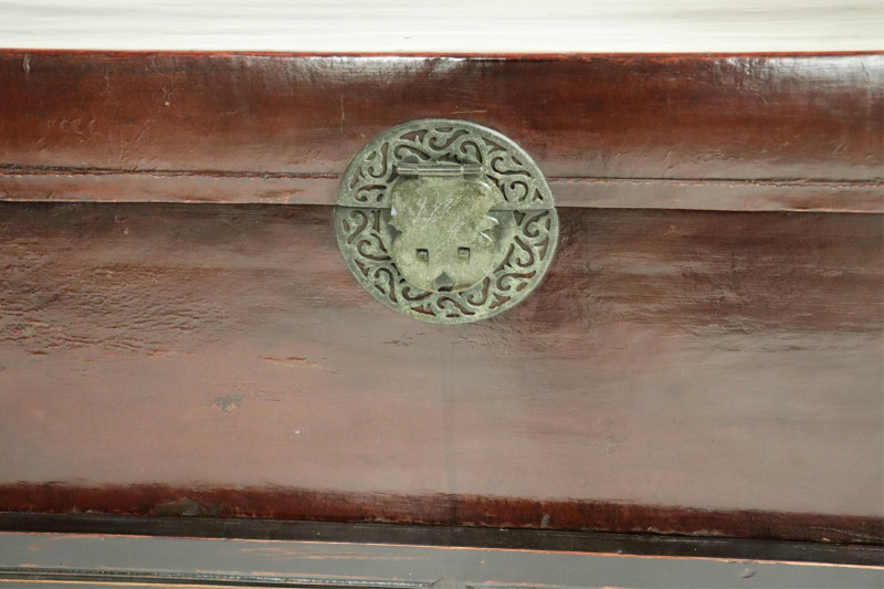 Asian Lacquered Storage Chest on Low Table