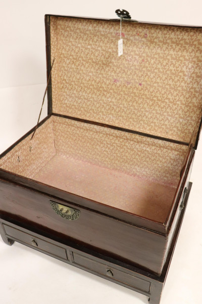 Asian Lacquered Storage Chest on Low Table