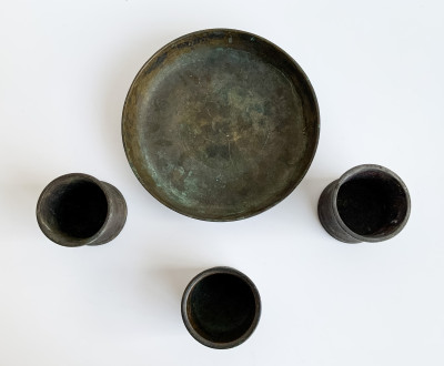 Nepalese Bronze Cups and Serving Tray